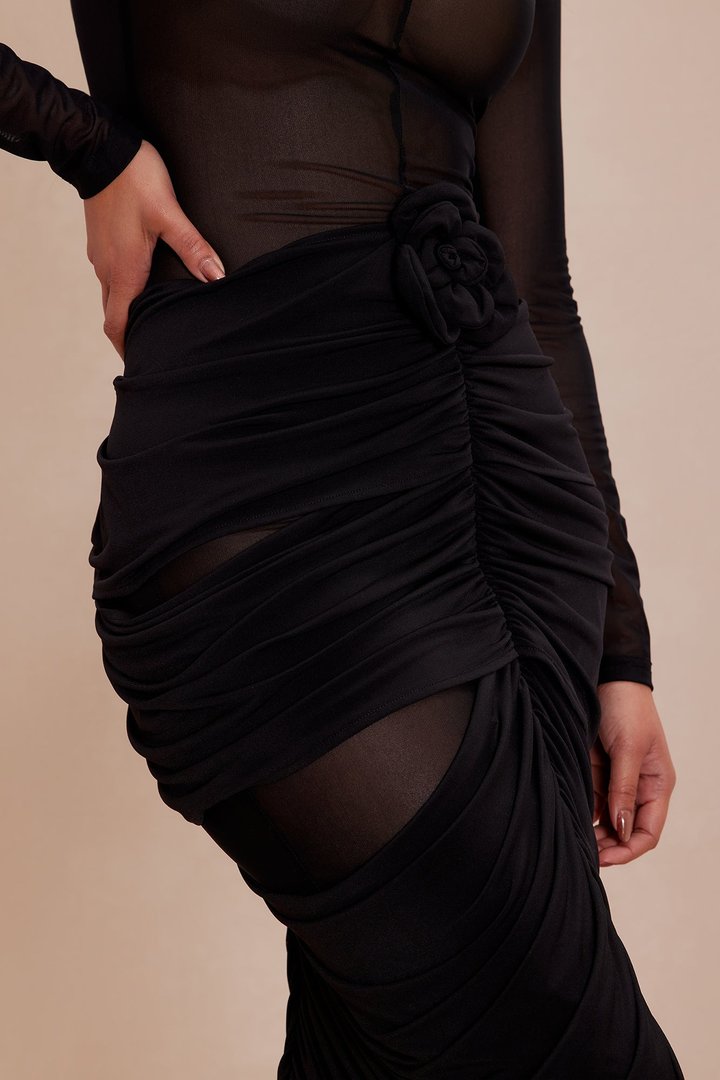 Katherine Mesh Maxi Dress - Black