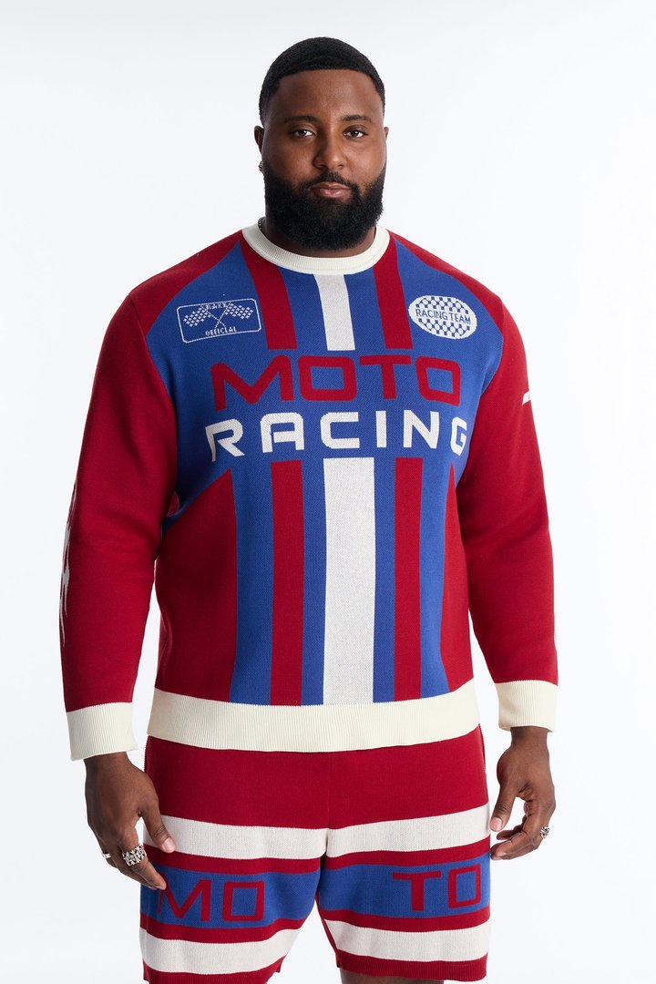 Retro Moto Stripe Sweater Shirt - Red