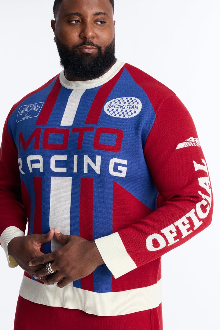 Retro Moto Stripe Sweater Shirt - Red