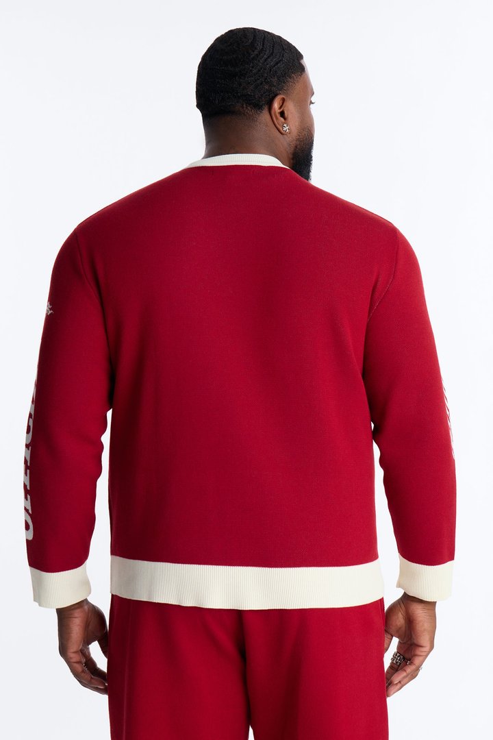 Retro Moto Stripe Sweater Shirt - Red