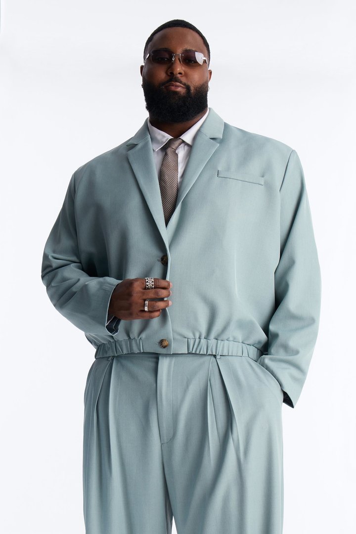 Cropped Strikeout Blazer Bomber Jacket - Blue