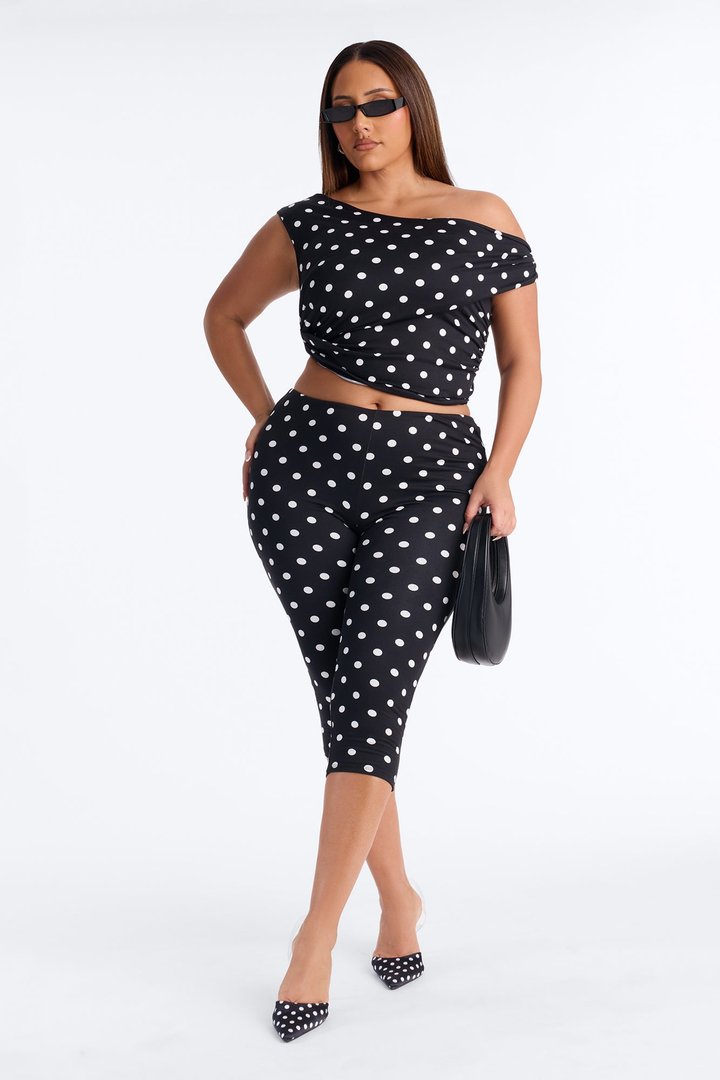 Holly Off Shoulder Polka Dot Capri Set - Black/White