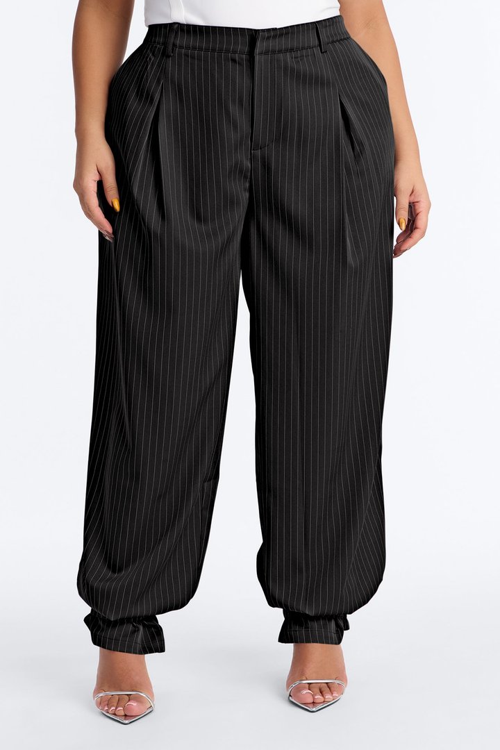 Never Settle Pinstripe Adjustable Cuff Trouser Pants 33″ - Black/White