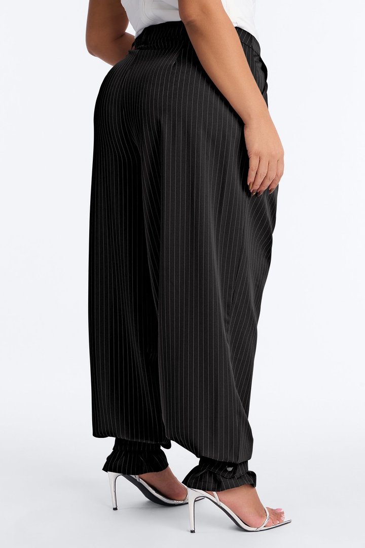 Never Settle Pinstripe Adjustable Cuff Trouser Pants 33″ - Black/White