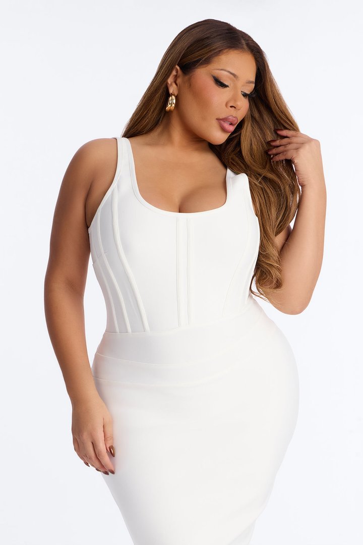 Janelle Corset Bandage Midi Dress - White