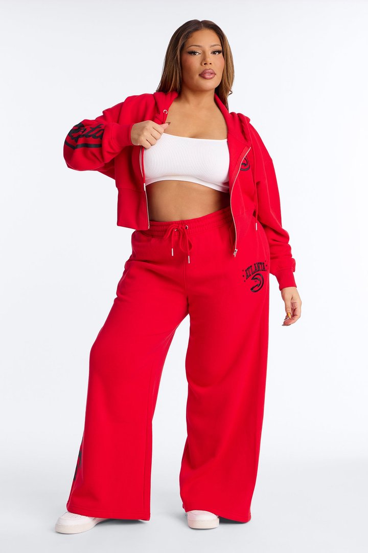 NBA Atlanta Hawks Cropped Fleece Full Zip Hoodie - Red