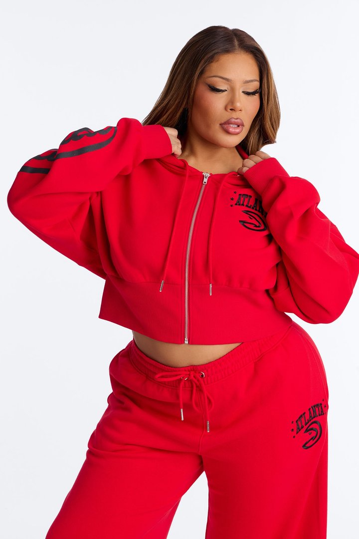 NBA Atlanta Hawks Cropped Fleece Full Zip Hoodie - Red