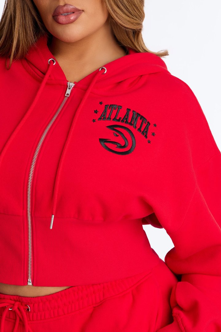NBA Atlanta Hawks Cropped Fleece Full Zip Hoodie - Red