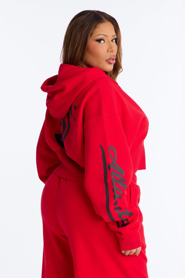 NBA Atlanta Hawks Cropped Fleece Full Zip Hoodie - Red