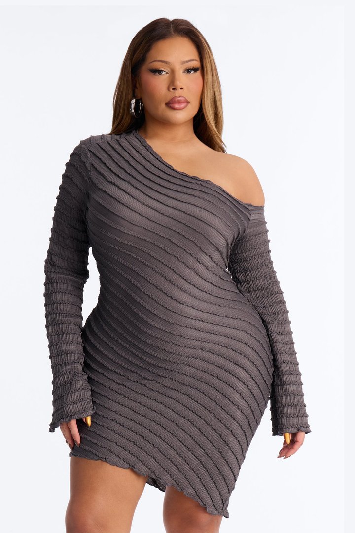 Emerson One Shoulder Textured Mini Dress - Charcoal