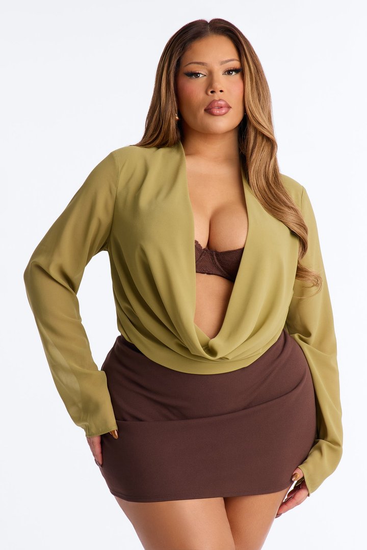 Stuck In A Dream Cowl Neck Chiffon Blouse - Olive