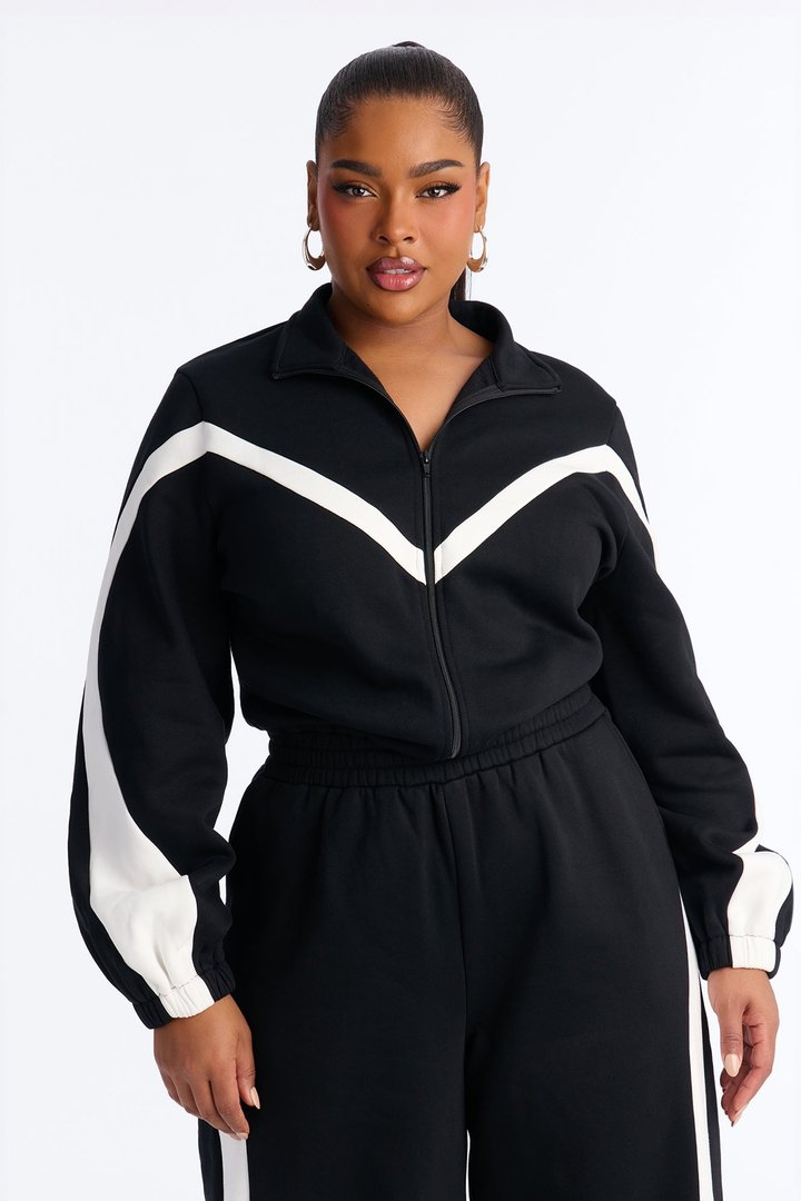 Feel It Out Fleece Wide Leg Jumpsuit - Black/White