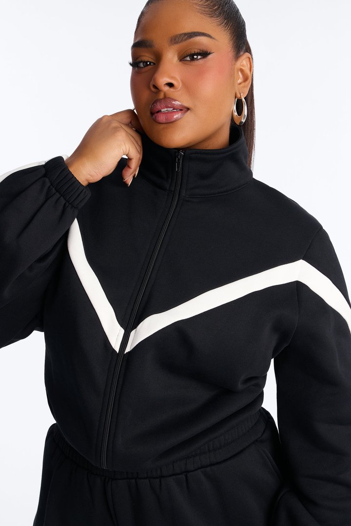 Feel It Out Fleece Wide Leg Jumpsuit - Black/White