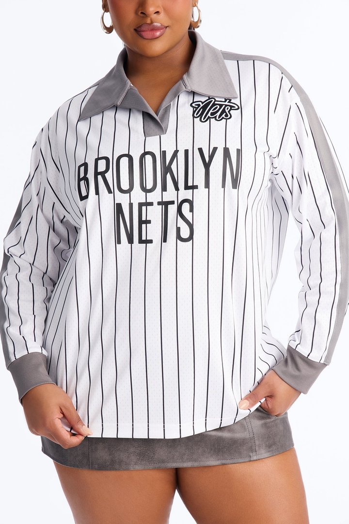 NBABrooklyn Nets Pinstripe Long Sleeve Top - White
