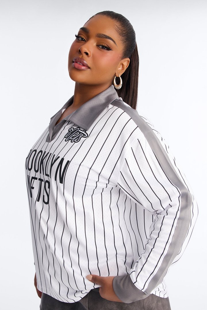 NBABrooklyn Nets Pinstripe Long Sleeve Top - White