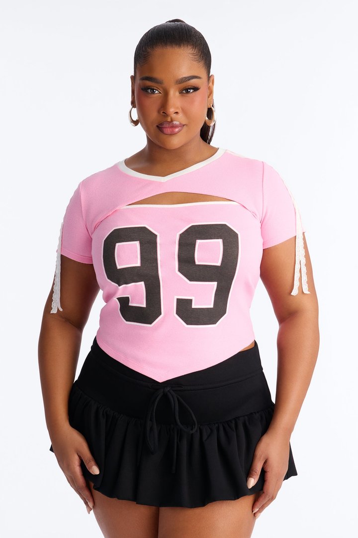 99 VNeck Cut Out Baby Tee - Light Pink