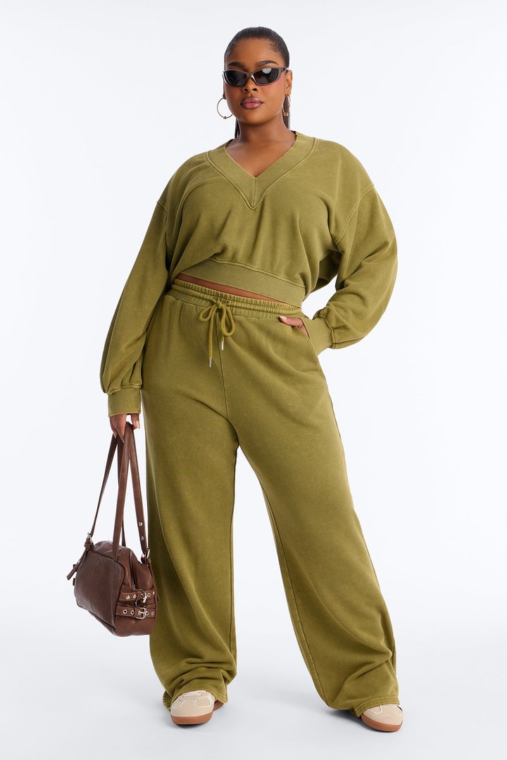 Angelica Washed French Terry Pant Set - Olive