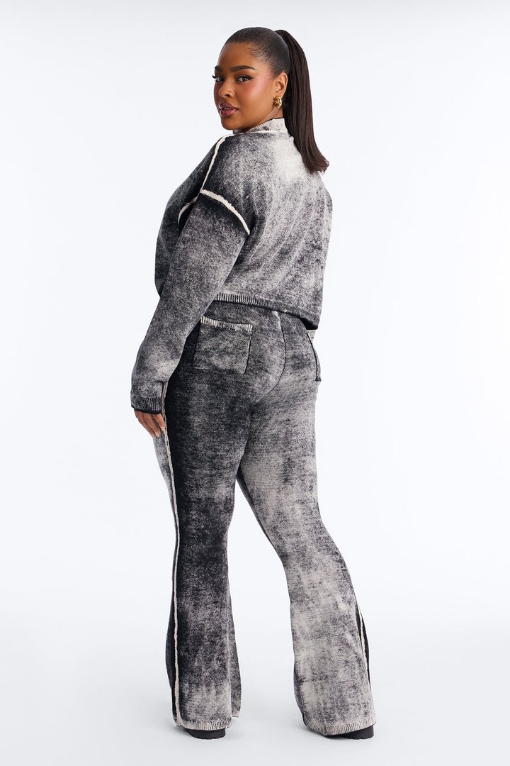 Out Of This World Washed Sweater Wide Leg Pant Set - Black