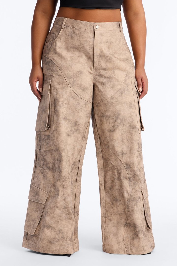 Bold Moves Washed Wide Leg Cargo Pant 33″ - Brown/combo