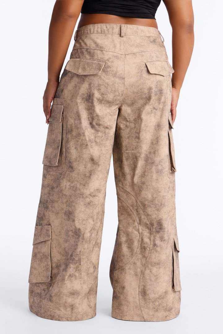 Bold Moves Washed Wide Leg Cargo Pant 33″ - Brown/combo