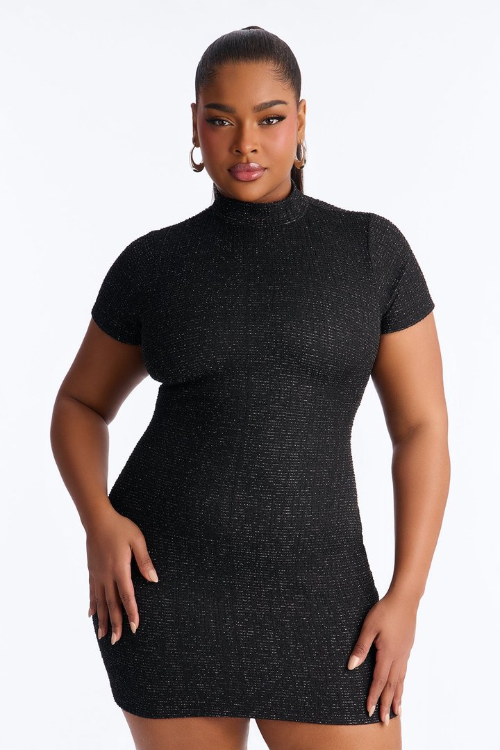Morgan Short Sleeve Tweed Mini Dress - Black