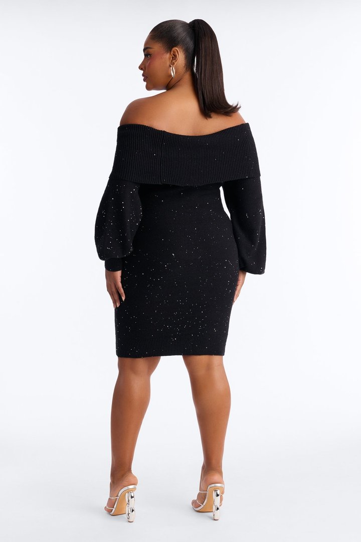 Michelle Embellished Sweater Mini Dress - Black