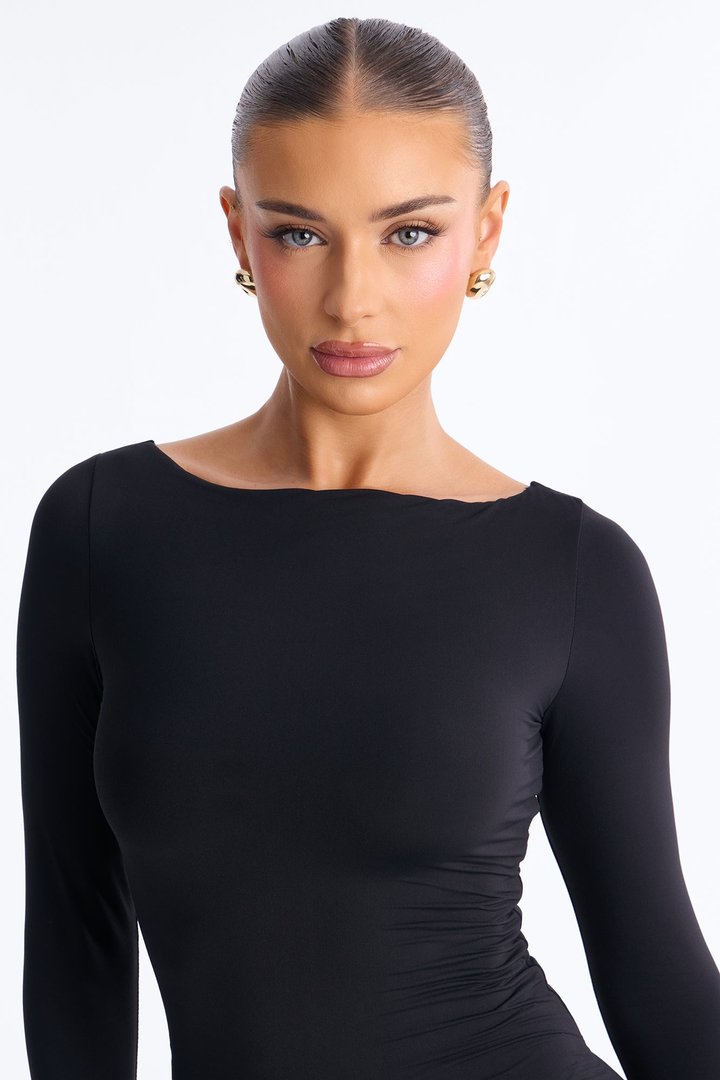 Kayley Boat Neck Micro Romper - Black