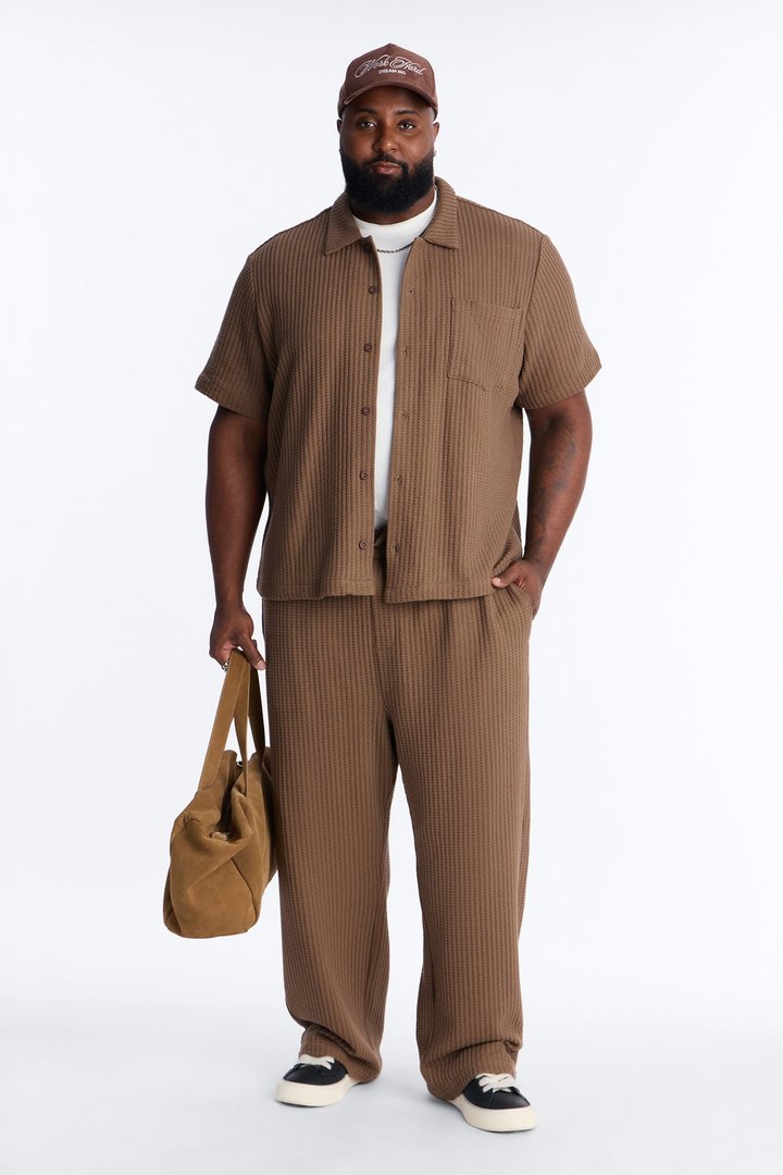 London Fog Textured Button Up Shirt - Brown
