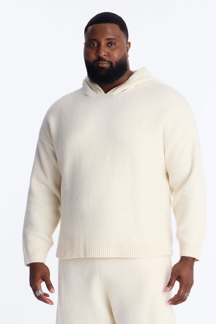 Oversized Realm Hoodie Knit Sweater - Off White
