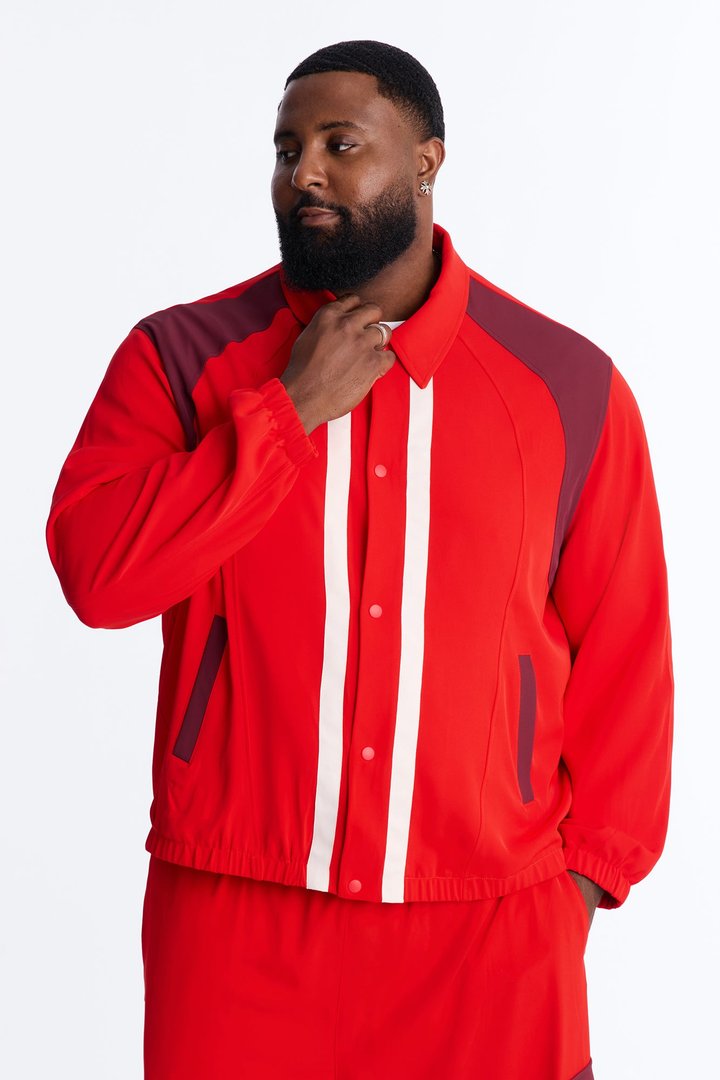 Relaxed Manchester Colorblock Coach Jacket - Red