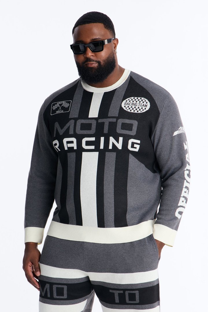 Retro Moto Stripe Sweater Shirt - Grey
