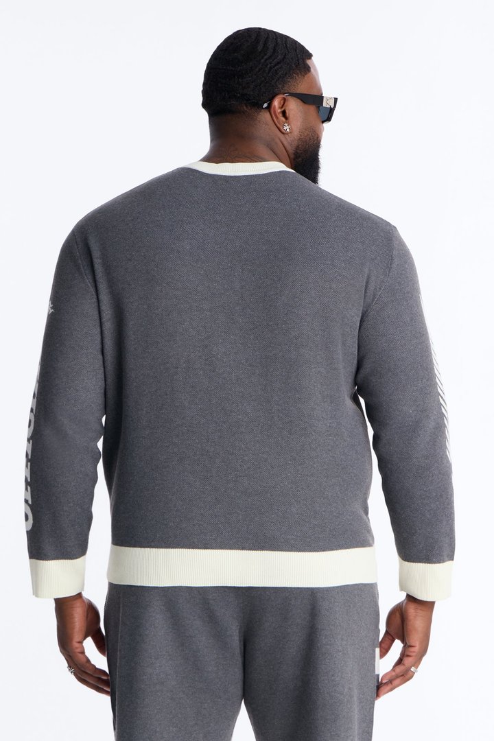 Retro Moto Stripe Sweater Shirt - Grey