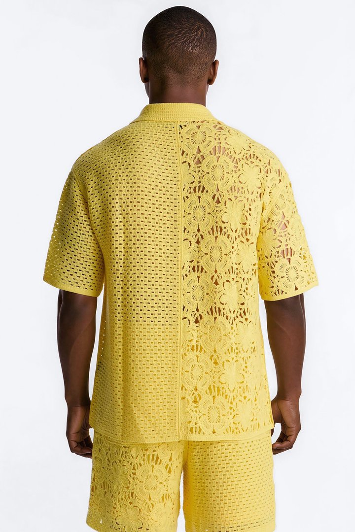 Relaxed Kyros Crochet Button Up Shirt - Yellow