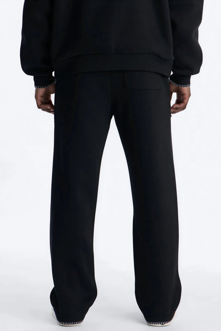 Straight Contrast Blanket Stitch Sweatpants - Black
