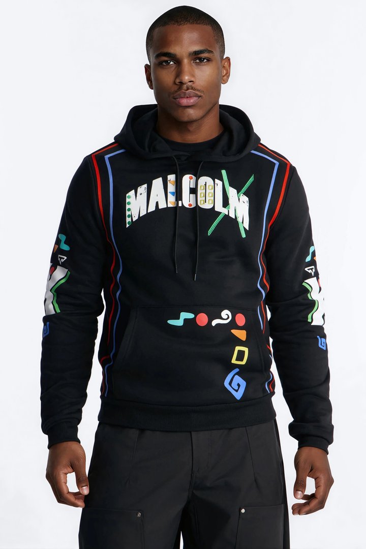 Malcom X Embroidered Hoodie - Black