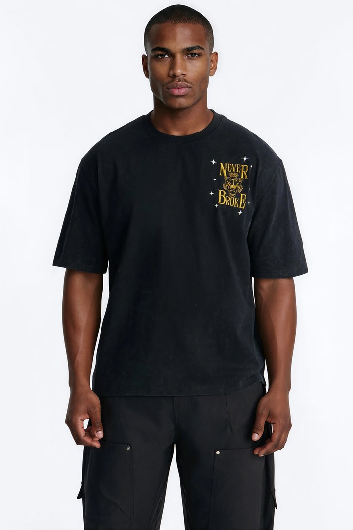 Real Recognizes Real Embroidery Short Sleeve Tee - Black Wash