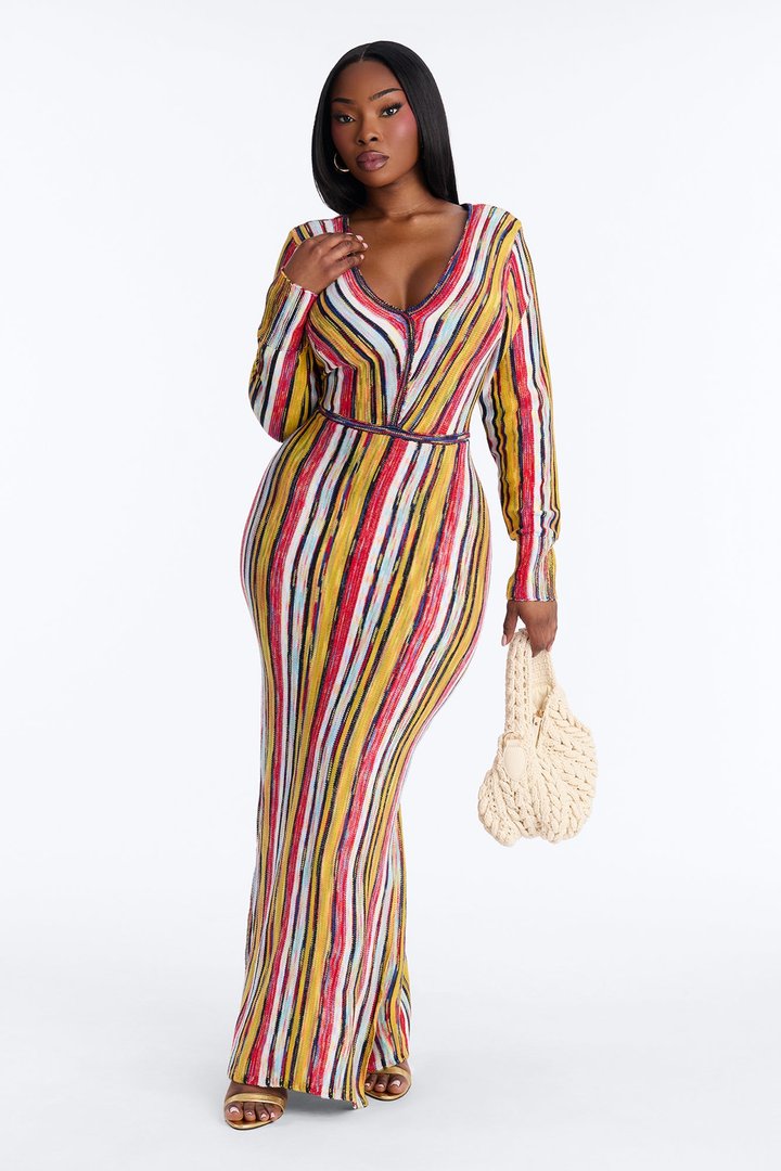 Natural Glow Sweater Maxi Dress - Yellow/combo