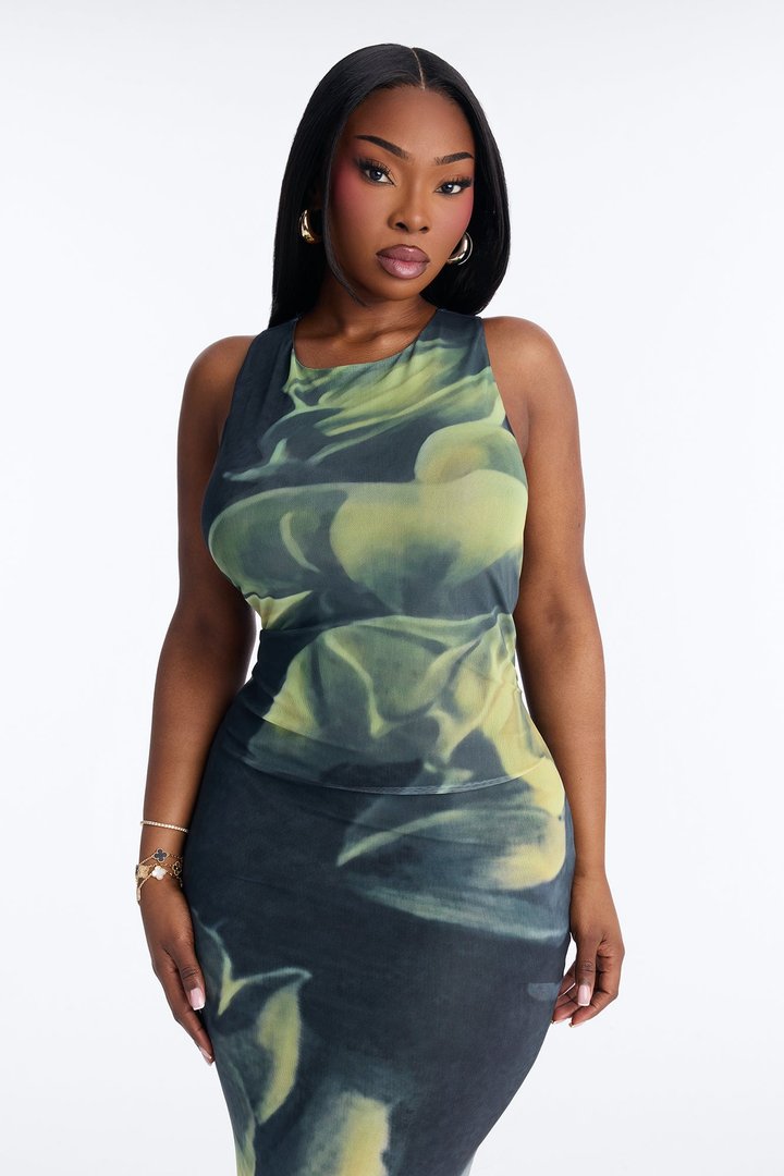 Paloma Backless Mesh Maxi Dress - Green/combo