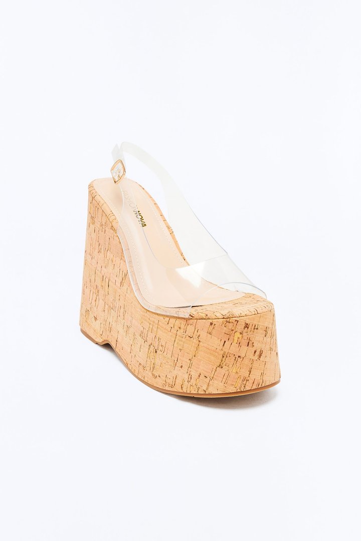 Kasey Clear Platform Wedges - Nude