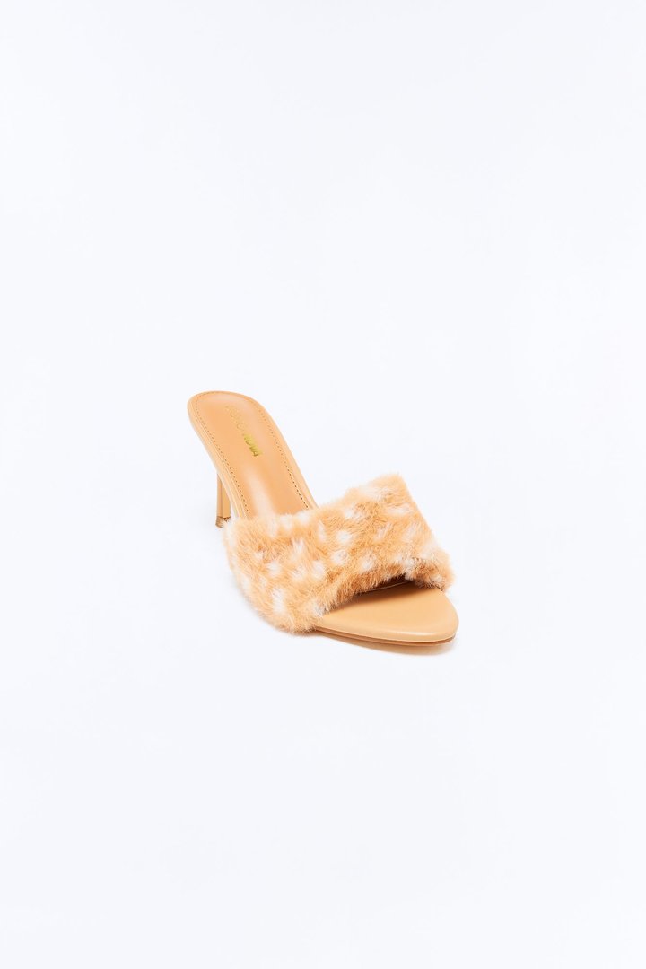 Nellie Faux Fur Trim Heels - Beige