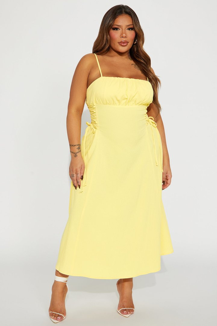 Jackie Lace Up Midi Dress - Yellow