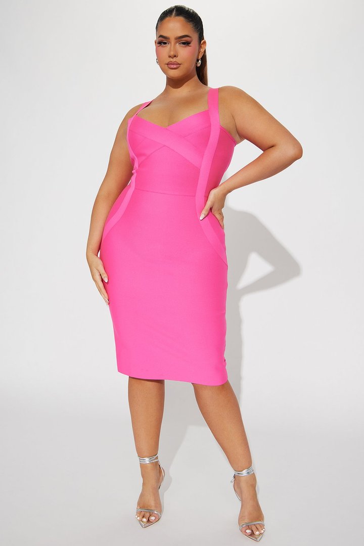 Elise Bandage Midi Dress - Hot Pink