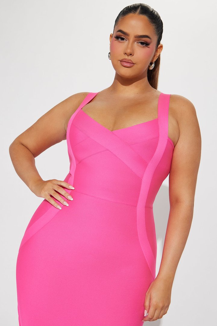 Elise Bandage Midi Dress - Hot Pink