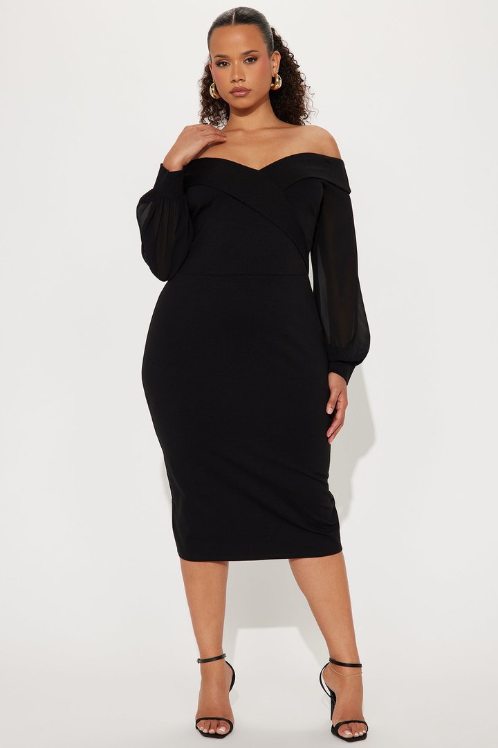 Mirabella Off Shoulder Midi Dress - Black