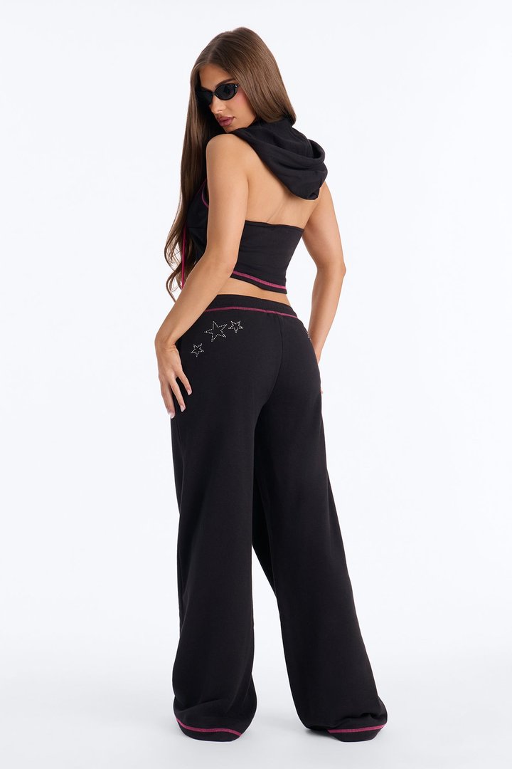 Star Girl Embellished Pant Set - Black