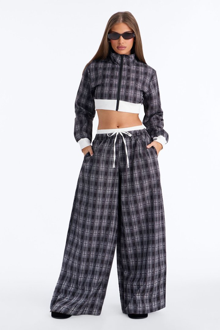Tate Plaid Boxer Pant Set - Black