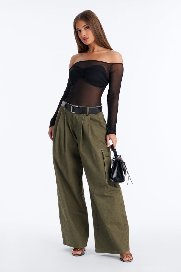Raelynn Low Rise Belted Barrel Leg Cargo Pant - Olive