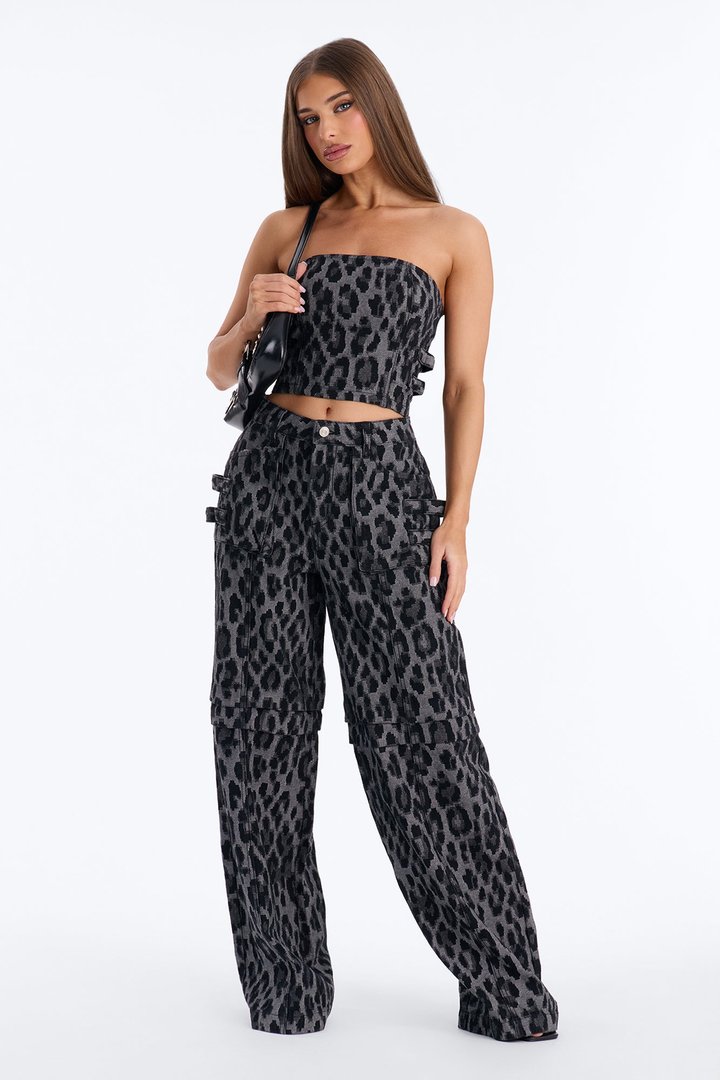 Act Cool Leopard Cargo Pant Set - Charcoal/combo