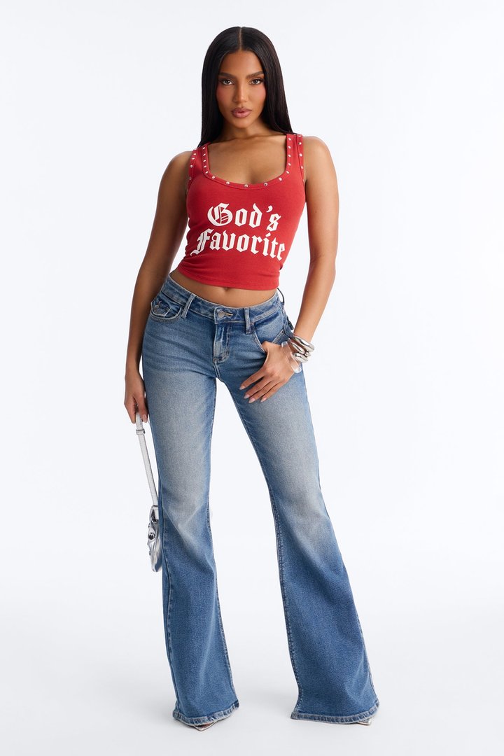 Line Dancer Low Rise Stretch Flare Leg Jeans - Medium Wash