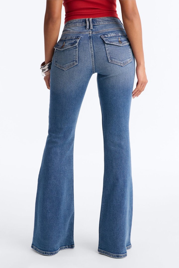 Line Dancer Low Rise Stretch Flare Leg Jeans - Medium Wash